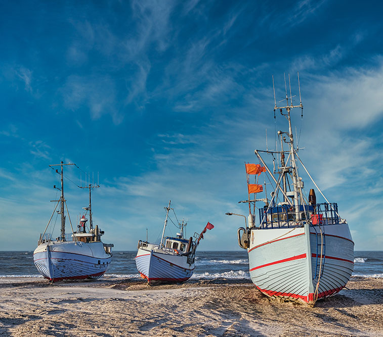 Coastal,Fishing,Boats,Vessels,At,Thorup,Beach,In,Western,Denmark